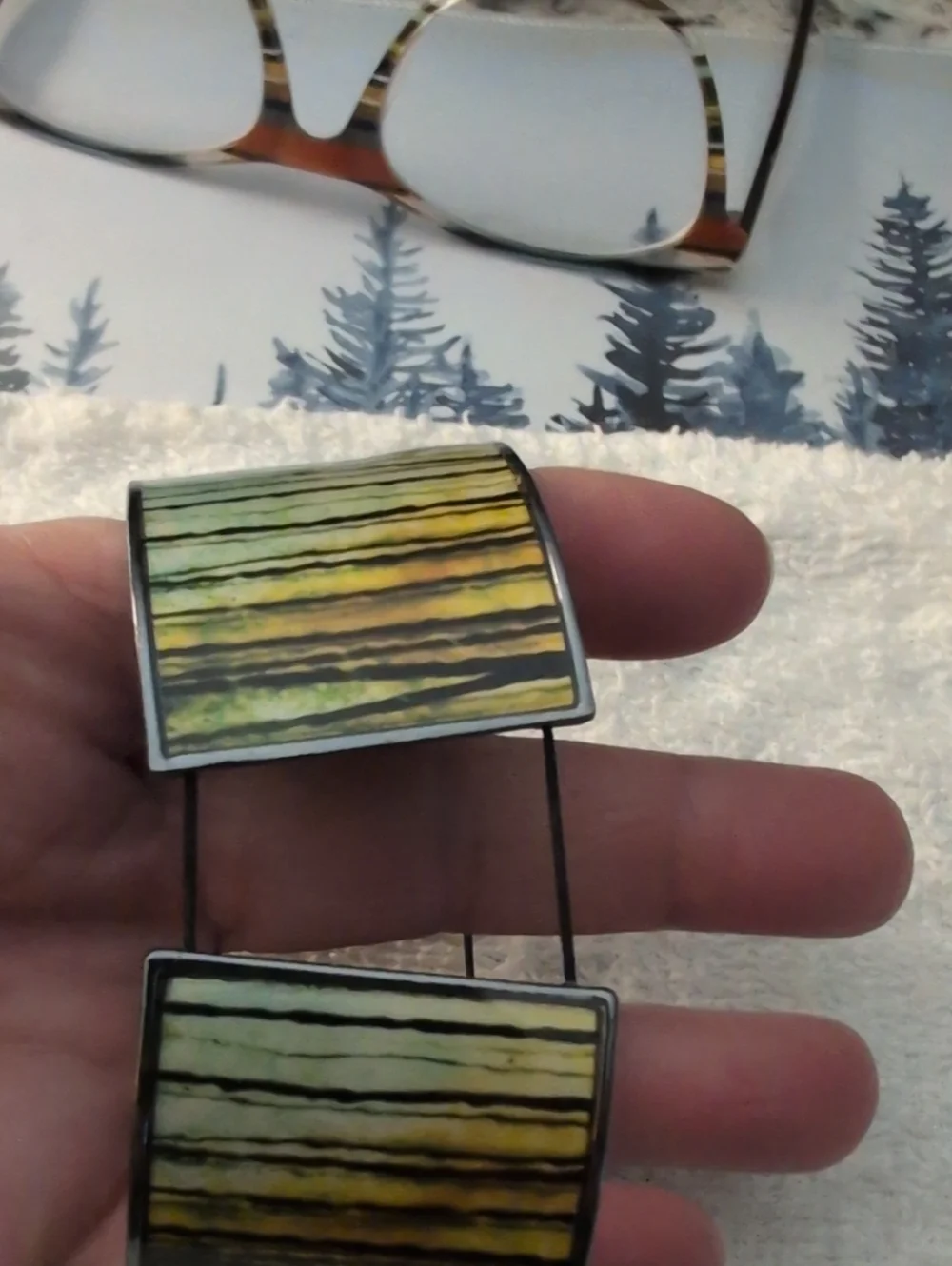 Wide Green Striped Smart Bracelet - Unbranded